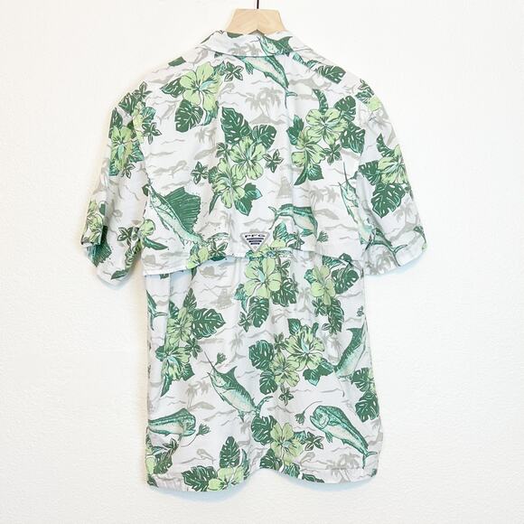 Columbia PFG Trollers Best Short Sleeve Fishing Shirt Small Green White - Picture 3 of 13